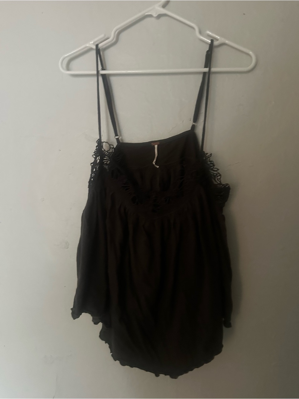 Free People Black Crochet-Trim Tank with Spaghetti Straps